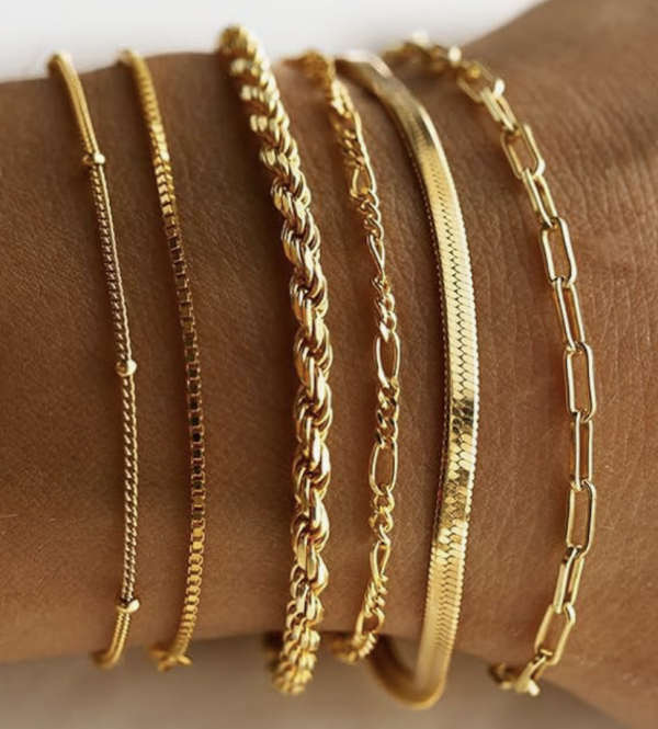 Gold Bracelets for Women Waterproof, 14K Real Gold Jewelry Sets Trendy Thin Dainty Stackable Cuban Link Paperclip Chain Bracelet Pack Fashion Accessories Gifts for Womens
